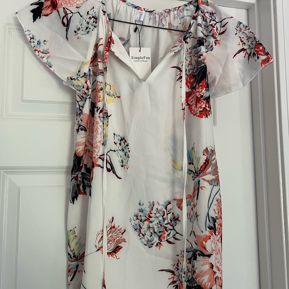 Simple Asymmetrical Tie Front Blouse Red and Pink